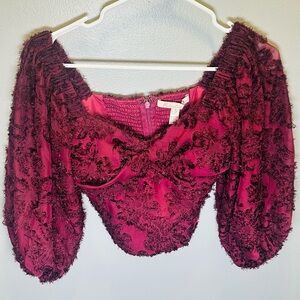 Anthropologie‎ Hutch The Medley Blouse Top Belle Sleeves Burgundy Size Small